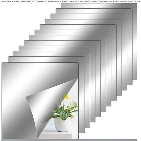 SABIR 12 Pièces Miroir Mural Autocollant 20 X 20 cm, Antidéflagrant Carrés Flexible Miroir PVC Adhésif, Plastique Bricolage Décoration Murale sans Cadre pour Salle de Bain, Salon, Chambre (1/4)