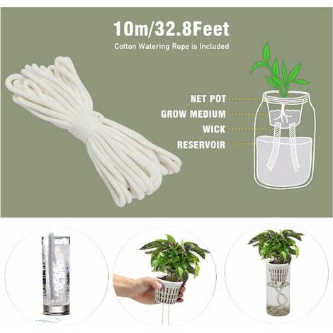 Cordon de mèche à arrosage automatique de 32.8 pieds pour les vacances pot de jardinière à arrosage automatique bricolage système de dispositif d'arrosage automatique corde de coton (1/5)