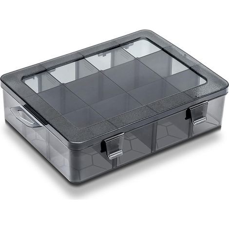 Caja y organizador de almacenamiento para herramientas, caja de piezas de ferretería, accesorios para taladro, caja con compartimentos - 12 compartimentos grandes, separadores extraíbles (1/5)
