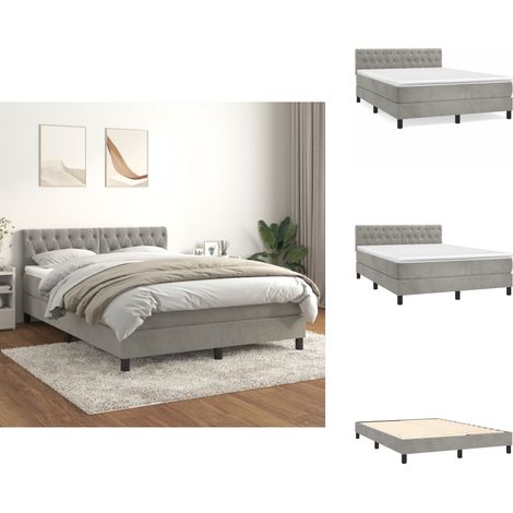 Boxspringbett mit Matratze Hellgrau 140x200 cm Samt - Samtbett - Boxspringbett - Doppelbett - Schlafzimmermöbel - Luxusbett (1/5)