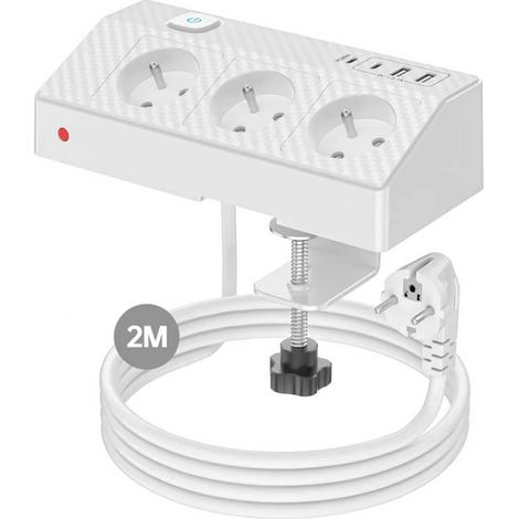 Multiprise Bureau 7 en 1 Bloc Prise avec 3 Prises AC Françaises, 4 Ports USB (Dont USB-C PD 20W), Interrupteur, Protection Anti-Surtension, Câble 2m, 4000W/16A Multiprise pour Maison et Bureau (1/5)