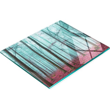 Tabla de cortar de cristal para cocina con diseño decorativo de niebla forestal, 60x52 cm. (1/5)