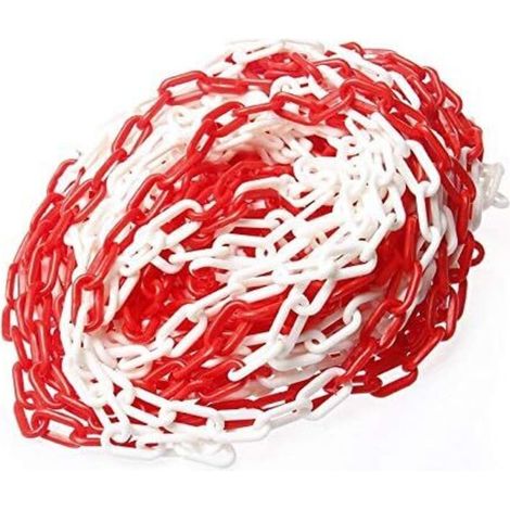 Barrière à Chaînes en Plastique 25 Mètres, 6mmx25m Haute Visibilité Blanc et Rouge pour Avertissement Espace de Stationnement de Sécurité, le Contrôle des Foules, la Circulation (1/3)