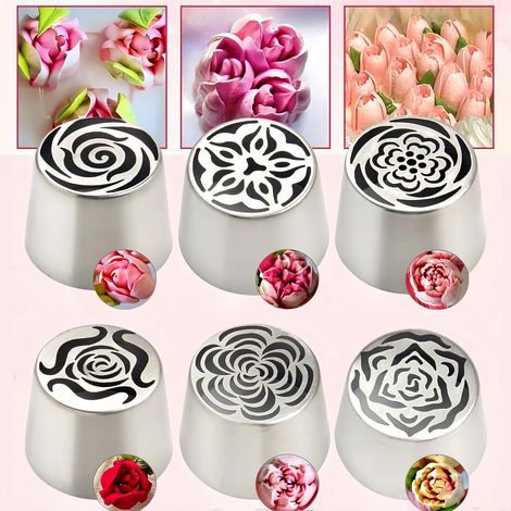 Lot de 6 Douilles, Acier Inoxydable, Motifs Floraux, Pâtisserie, Décoration Gâteaux (1/5)