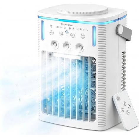 Climatiseur portable 4-en-1 1000ml double brume rafraîchisseur d’air LED télécommande USB,Blanc (1/5)