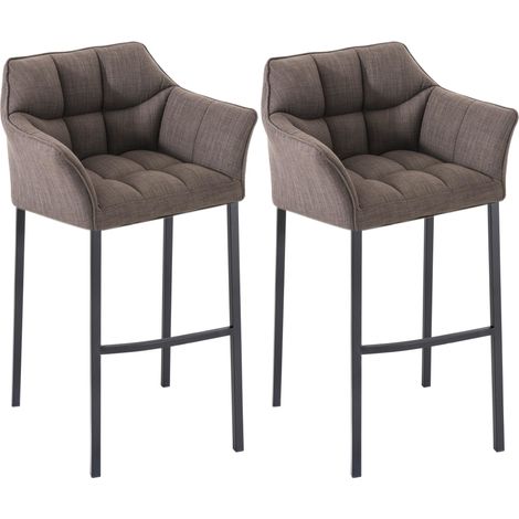 Set da 2 sgabelli da bar Damaso in tessuto con base a quattro gambe grigio nero