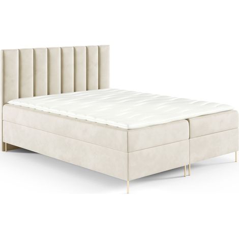 Sofello Boxspringbett NADIA 120 x 200cm 2x Bettkasten TOPPER 5cm Gratis Grün Velour hohe goldene Beine (1/5)