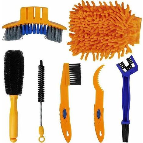 Bicyclette Outil de Nettoyage 7Pcs Multifonction kit de Brosse à Bicyclette pour Chaîne Manivelle Pneu Pignon Saleté (1/5)