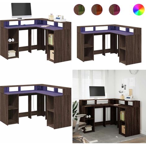 vidaXL LED-Schreibtisch Braun Eichen-Optik 130x130x91 Holzwerkstoff