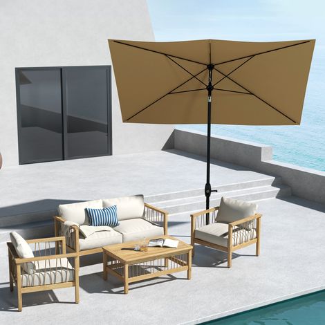 Parasol rectangulaire inclinable 2 x 3 m avec manivelle toile polyester imperméabilisée haute densité 180 g/m² marron (1/5)