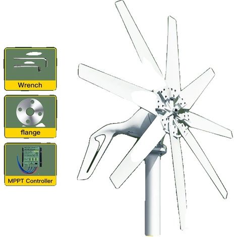 Générateur éolien, haute efficacité, fonctionnement à basse vitesse de vent, 24V, Avec contrôleur Mppt, 1000W (1/2)