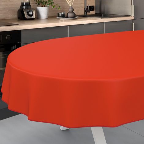 Nappe en Toile cirée, Lavable, pour Table de Jardin, pour l'extérieur et l'intérieur, Ovale, avec Ourlet, Rouge, 200 x 140 cm (1/5)