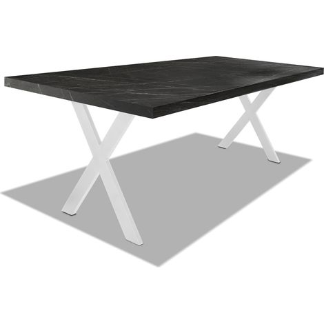 Esstisch aus Holz und Metall mit X-Fu� wei� - 220x100 cm