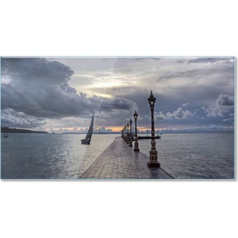 Lupia Quadro Moderno Stampa su Vetro Temperato GLASS ALBA SUL MOLO Alta Definizione e Lucentezza di Colori Design Elegante per Soggiorno, Camera, Ufficio 73x139 cm