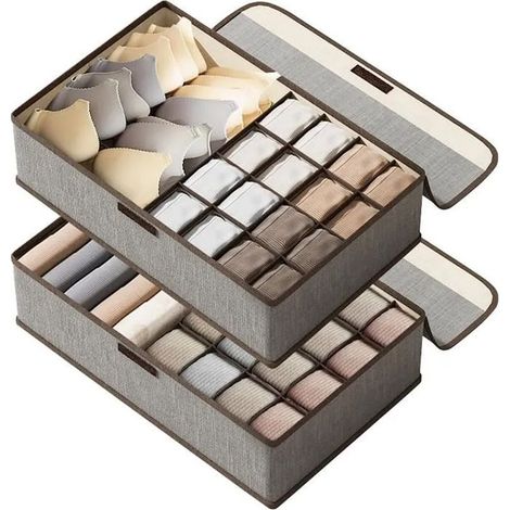 Boîtes de rangement en tissu 2 pièces avec couvercles, organisateur de tiroir à sous-vêtements, organisateur de tiroir à vêtements