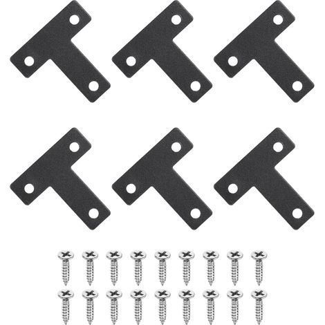 6Pcs Support En T Plat 1.57" x 1.57" Équerre D'Angle Noir (1/5)