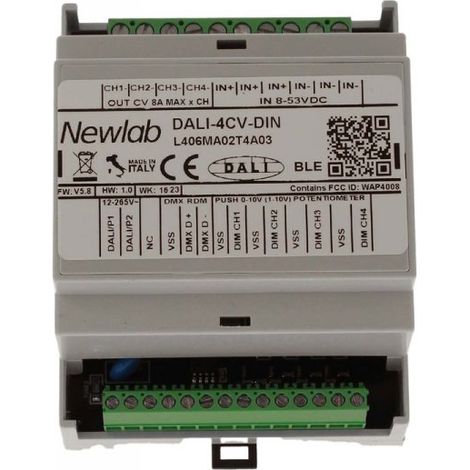 NEWLAB DALI-4CV-DIN Led Dimmer 4 Canali in Tensione 12V 24V 48V Ingresso DALI Uscita 4 PWM Da Guida DIN