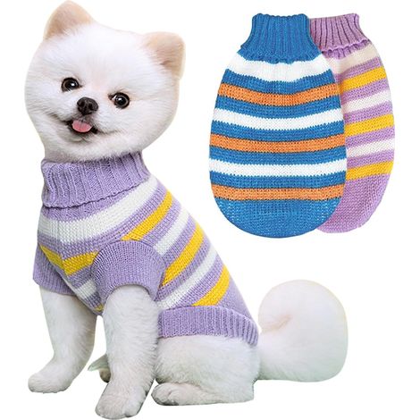 Lot de 2 pulls pour petits chiens, vêtements pour petits chiens en tricot, manteau à col haut, confortables et chauds pour chats et Chihuahua,etc