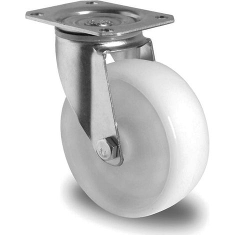 Roue industrielle 100 mm PVC blanche avec plaque de pivot 130 kg (1/2)