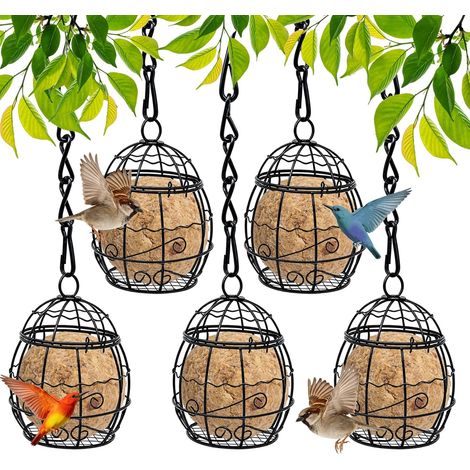 Lot de 5 mangeoires pour oiseaux - Avec crochet en forme de S - Pour oiseaux sauvages, mousseaux de jardin - Noir - Diamètre : 7 cm