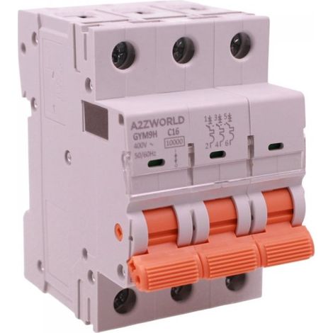 MCB Interruttore Magnetotermico Automatico Curva C 3P 3M 10000A AC 400V IP20 GYM9H, Accoppiabile Con Bobina di Sgancio GA01231 GA01232, Disponibili 16A 20A 25A 32A 40A 63A (C16A)
