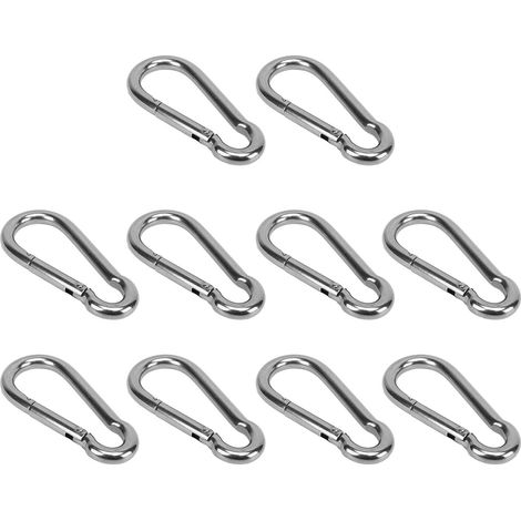 Lot de 10 mousquetons à ressort, verrous de sécurité en acier inoxydable, adaptés à la randonnée, 11 mm/0,43 pouces. (1/5)