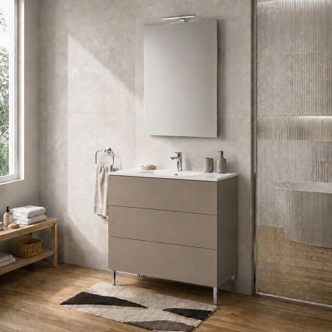 Mobile bagno a terra 100 cm tortora tre cassetti push-pull con lavabo Tierra (1/5)