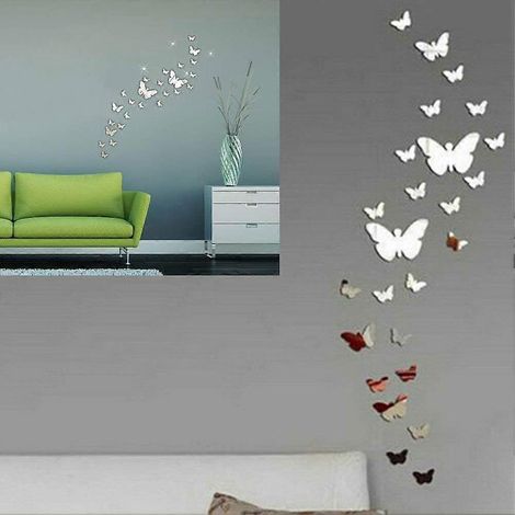 Stickers muraux papillons, 30 pièces, autocollants miroir papillons argentés en acrylique, décoration murale papillons 3D pour salon, chambre ou bureau (1/5)