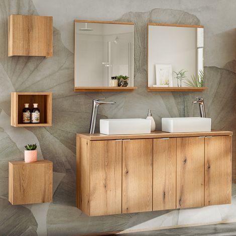 Badmöbel Set 6-teilig, 140cm Doppelwaschtisch, in Eiche, NEWPORT-56-OAK (1/5)