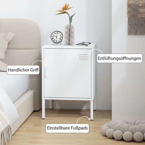 Table d'appoint en acier, étagère réglable multifonction, chevet blanc pour chambre et salon (1/5)