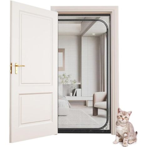 Zanzariera di sicurezza per animali domestici, antigraffio, con cerniera, nera, 100 x 220 cm (1/5)