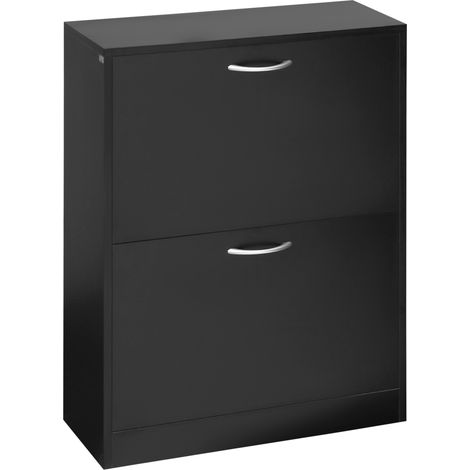 Meuble à chaussures, rangement pour chaussures, dimensions : 60 x 24 x 80 cm (L x l x H), 2 portes battantes, noir
