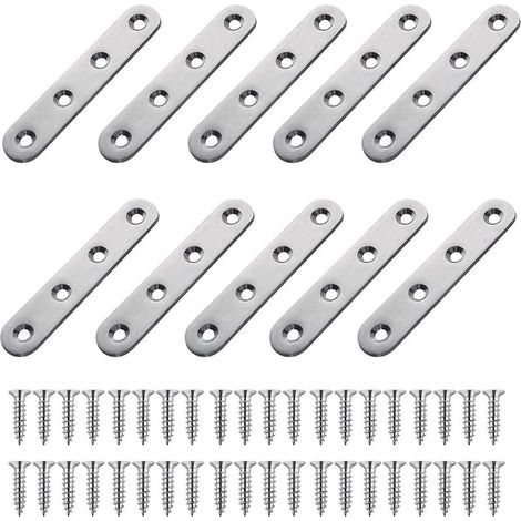 10 Pièces Equerre Plate Fixation Inox, Plaques Renfort en Acier Inoxydable, 76x16mm Pattes D'assemblage, Pattes D'assemblage Perforée Plates Metal, pour Connexion Bois Meubles (1/5)