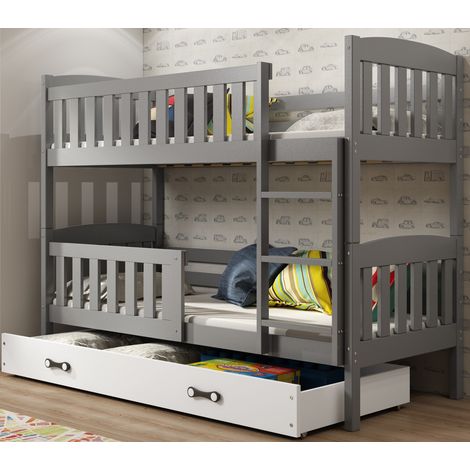Lit superposé QUBA 97x196 cm – Bois massif de pin – Matelas 90x190 cm – Séparable en 2 lits – Barrière de sécurité incluse