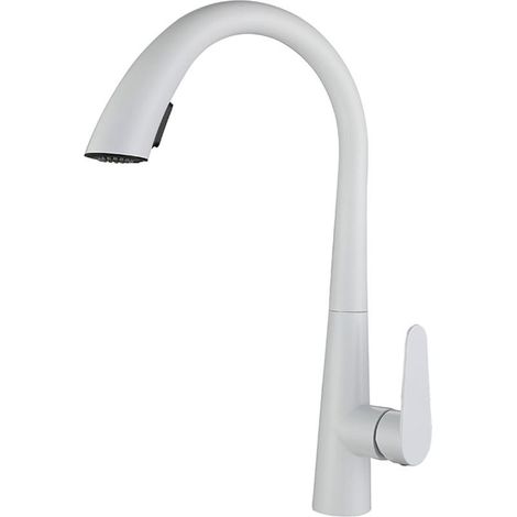 Faucet Kitchen White Mixer faucet Kitchen with Hand shower Pull-out,Faucet Hand shower Kitchen of Rotary to 360°,Plumbing of Kitchen in Stainless steel,2 Modes of Spraying (1/4)