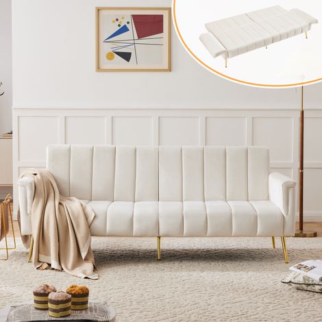 Divano letto in velluto beige 183 cm con schienale e braccioli regolabili a 5 posizioni (1/5)