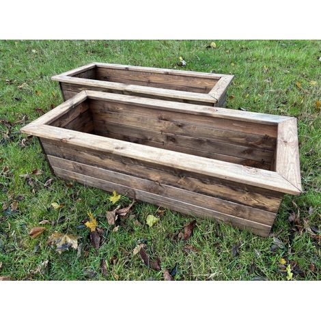 2 x Charles Taylor Wooden Extra Large Trough Planter Flower Shrub Tree Pot (1/5)