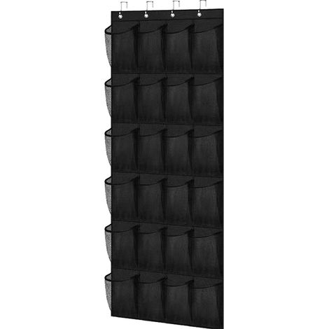 Organisateur de chaussures à suspendre à la porte, 24 poches en filet, convient aux chaussures pointure 46 (noir) (1/5)