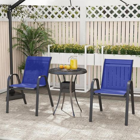 Empilables, lot de 2 chaises de jardin en métal avec accoudoirs, dossier ergonomique et tissu respirant (1/5)