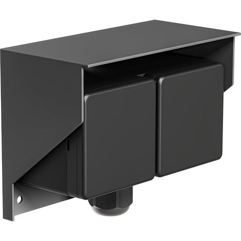Prise de courant extérieure/humide, en saillie, IP44, 2x Schuko, 16A/230V, acier inoxydable, plastique, anthracite, horizontale (1/5)