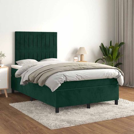 Cama box spring con colchón terciopelo verde oscuro 120x200 cm