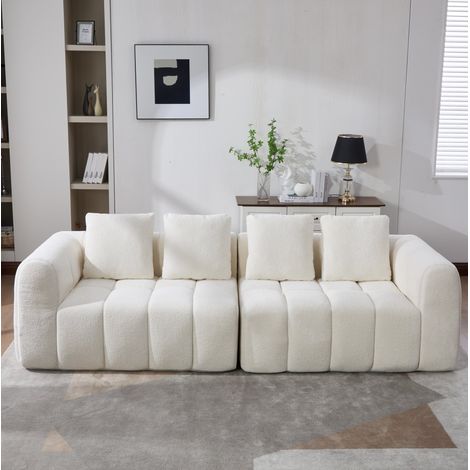 Canapé modulable 3 places en tissu beige 260x94,5x80 cm, sans montage (1/5)