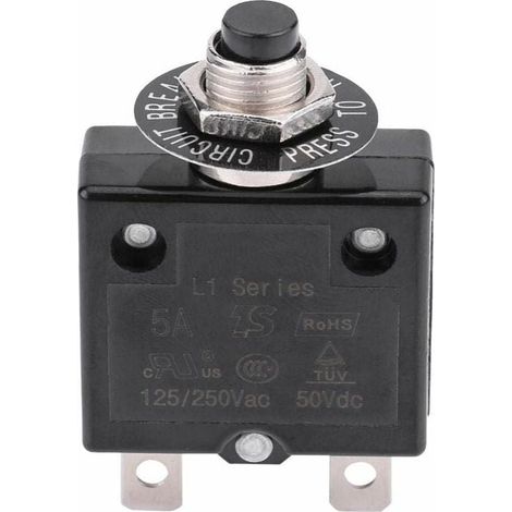 Disjoncteur 5A Interrupteur thermique de réinitialisation en option, 125-250V AC 50V DC Disjoncteur à bouton-poussoir de protection contre les surcharges de courant (1/5)