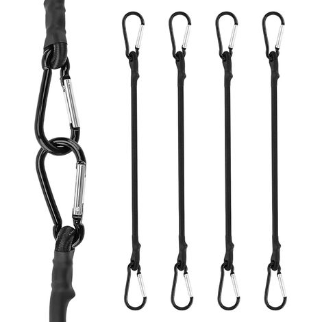4 Pack Bungee Cord with Carabiner for Camping and Travel, Heavy Duty Black Nylon Rubber Bungee Cord Tie Rope 30cm Diameter 6mm for Luggage (1/5)