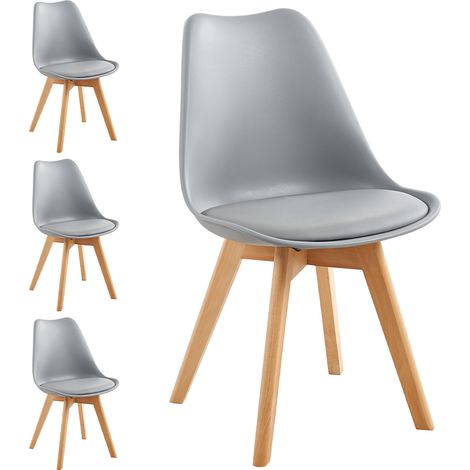 Set 4 Sedie da Pranzo Grigio Poltrona Ufficio Casa Gambe in Legno e Cuscino (1/5)