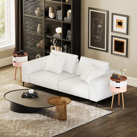 Set de 2 tables basses à 3 niveaux, avec 2 compartiments de rangement et plateau supérieur en forme de plateau, multicolore (1/5)