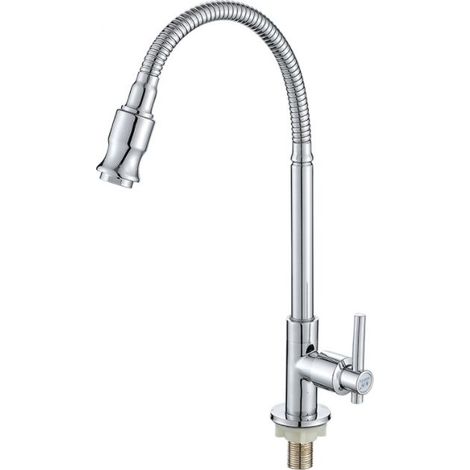 Rubinetto per lavabo singolo da cucina girevole a 360° per bagno, con collo flessibile per acqua fredda, ideale per lavanderia e applicazioni esterne in giardino.