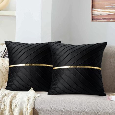 AIDUCHO Housse De Coussin Velours Gris Taie D'oreiller Carré Doré Décoratifs Salon 45x45 Cm Doux Canapé Fermeture Éclair Cachée Luxueux Pour Chaise Intérieure Lit Maison Chambre Ensemble De 2- Noir (1/5)