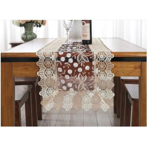 Chemin de Table - - Dentelle Florale - 40x200 cm - Rouge - Antidérapant (1/4)