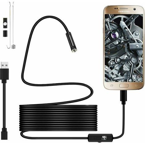 Caméra d'inspection Endoscope Usb 720p Caméra Endoscopique Sonde Étanche Ip67 De 5,5mm Caméras D'inspection Câble Semi-Rigide De 1,5m Avec 6 Led, Type-C Compatible Avec Téléphones Otg Android, (1/5)